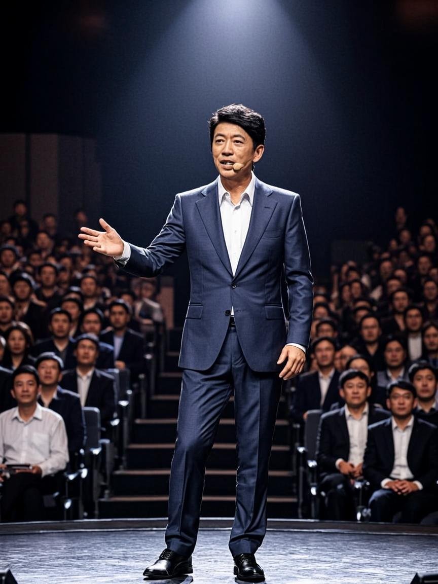 Speaker presenting to an audience at a corporate conference